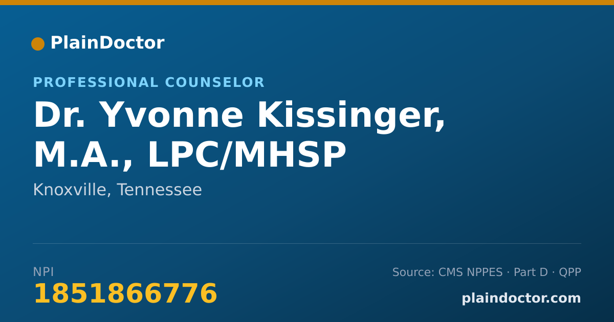 Shareable card for Yvonne Kissinger, M.A., LPC/MHSP - Professional Counselor, Knoxville, TN