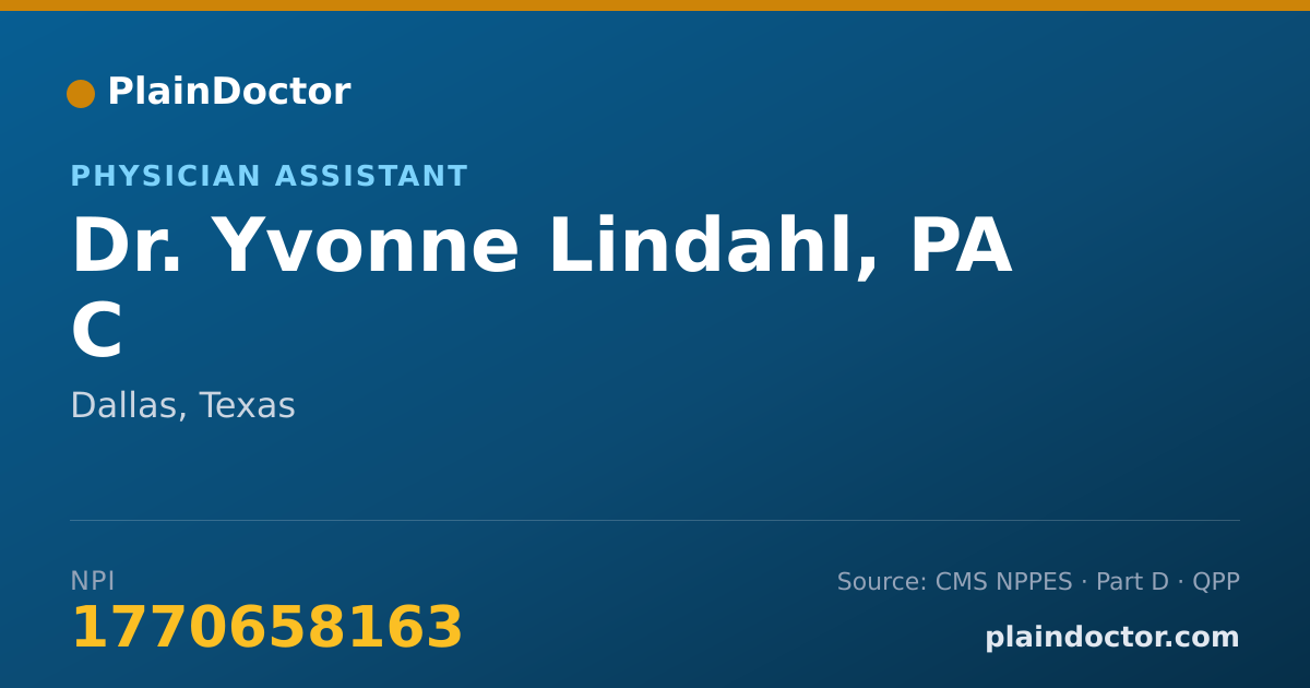Shareable card for Yvonne Lindahl, PA C - Physician Assistant, Dallas, TX