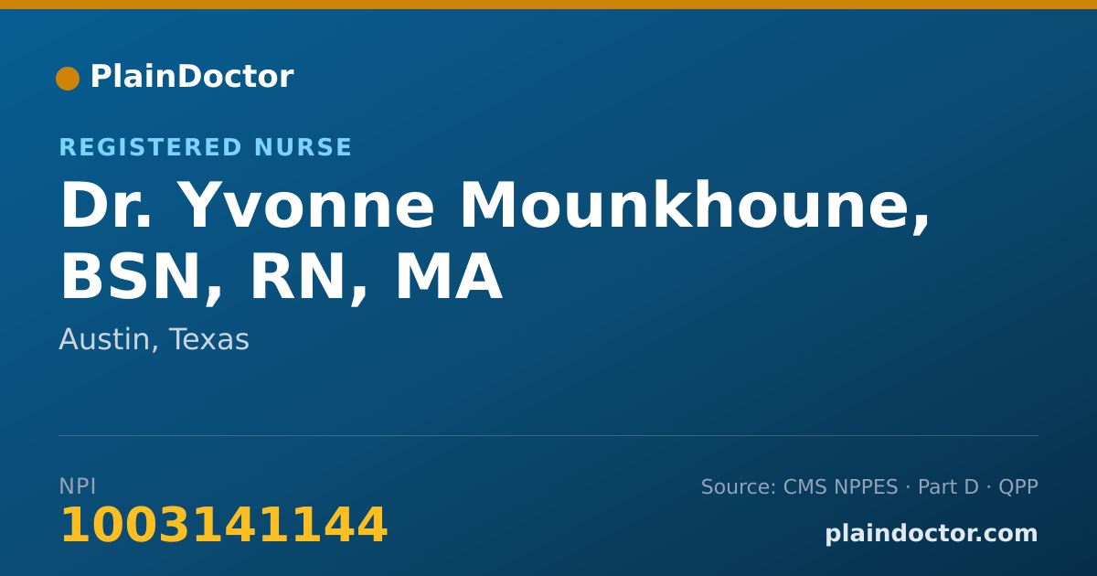 Shareable card for Yvonne Mounkhoune, BSN, RN, MA - Registered Nurse, Austin, TX