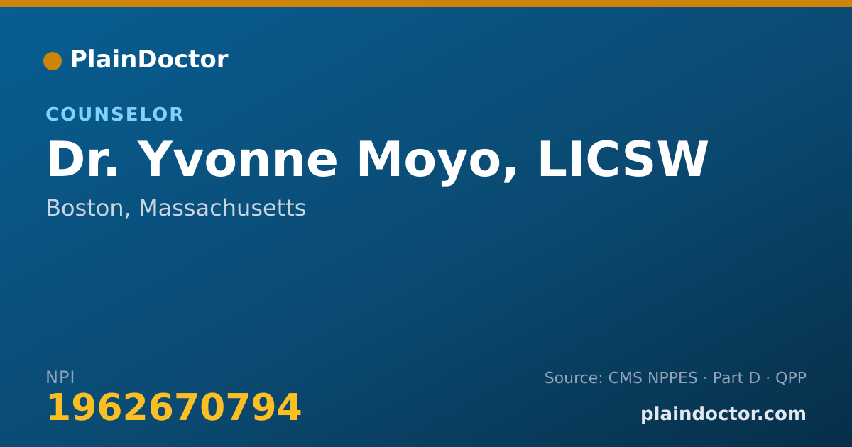Shareable card for Yvonne Moyo, LICSW - Counselor, Boston, MA