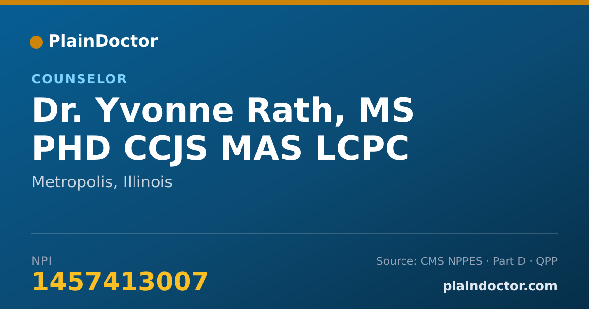 Shareable card for Yvonne Rath, MS PHD CCJS MAS LCPC - Counselor, Metropolis, IL