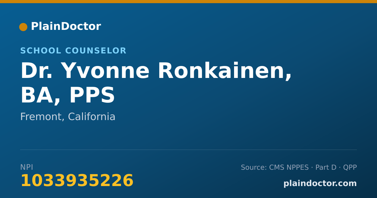 Shareable card for Yvonne Ronkainen, BA, PPS - School Counselor, Fremont, CA
