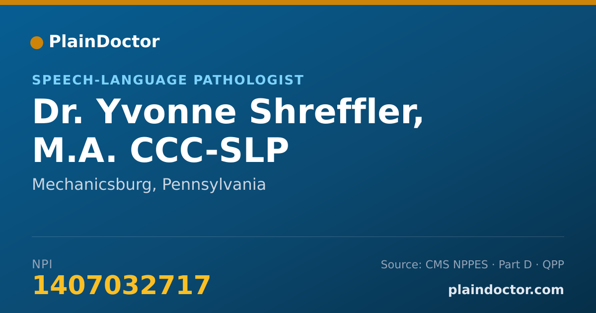 Shareable card for Yvonne Shreffler, M.A.  CCC-SLP - Speech-Language Pathologist, Mechanicsburg, PA