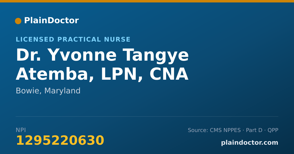 Shareable card for Yvonne Tangye Atemba, LPN, CNA - Licensed Practical Nurse, Bowie, MD