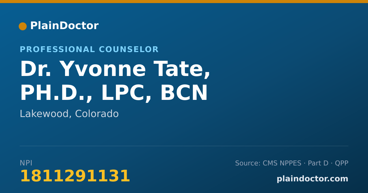 Shareable card for Yvonne Tate, PH.D., LPC, BCN - Professional Counselor, Lakewood, CO