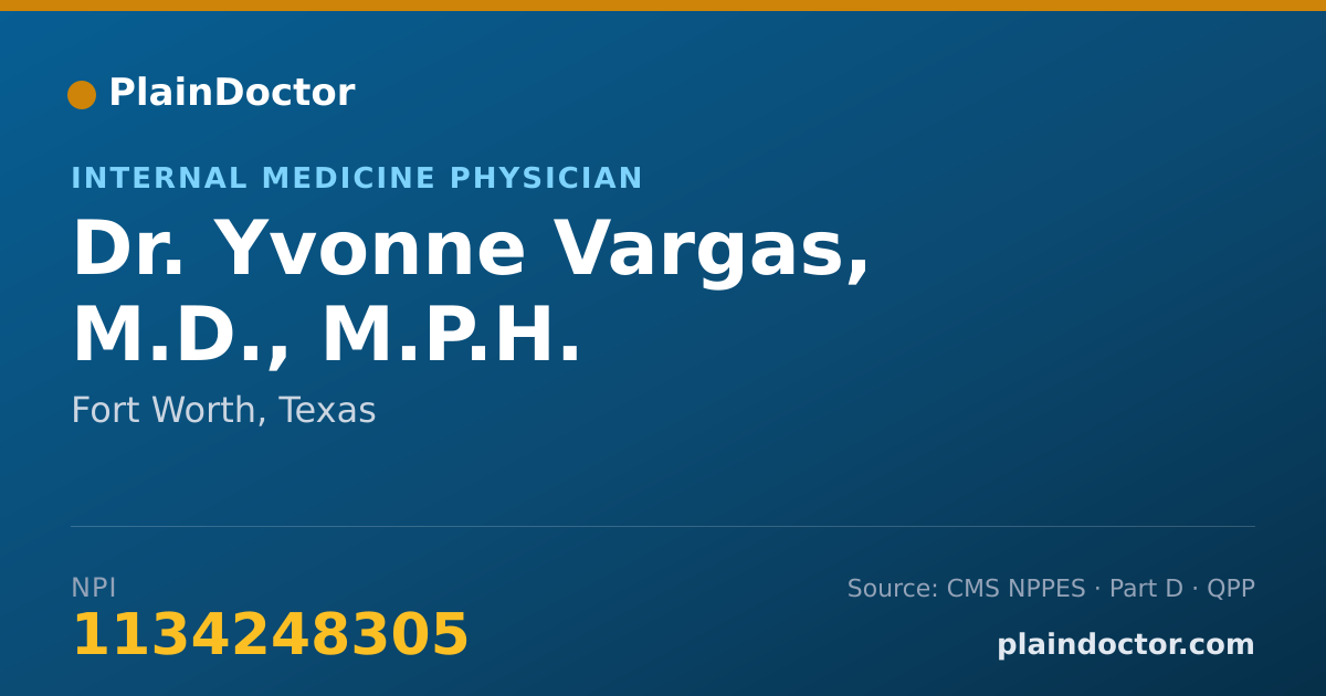 Shareable card for Yvonne Vargas, M.D., M.P.H. - Internal Medicine Physician, Fort Worth, TX