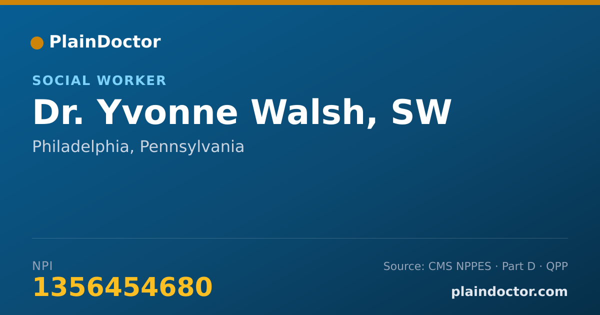 Shareable card for Yvonne Walsh, SW - Social Worker, Philadelphia, PA
