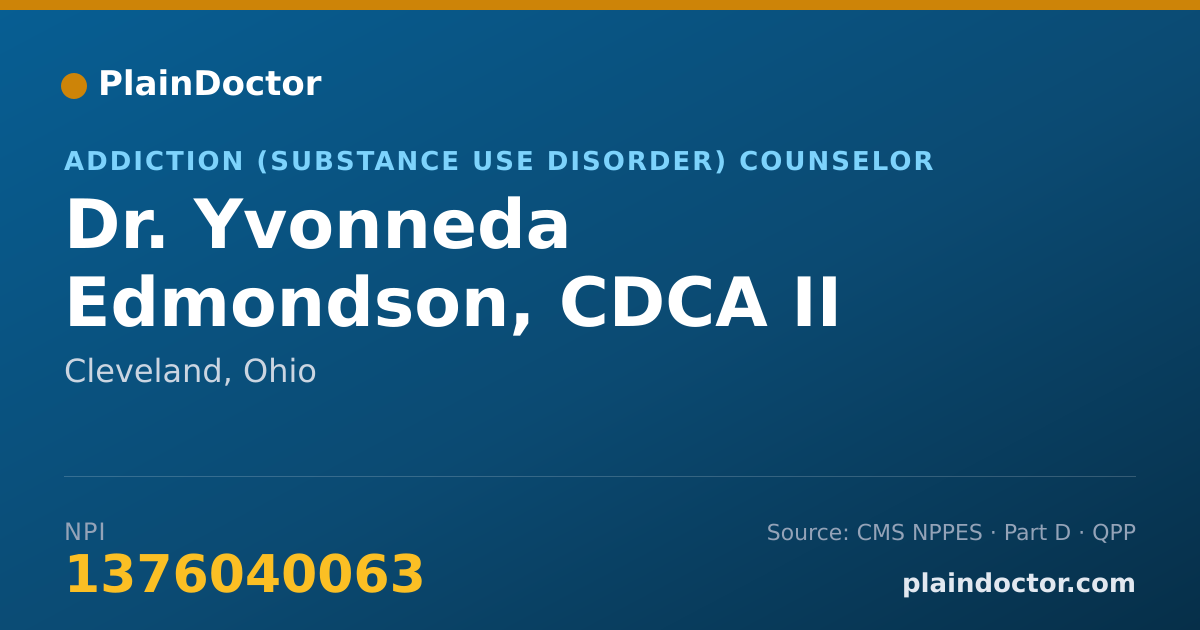 Shareable card for Yvonneda Edmondson, CDCA II - Addiction (Substance Use Disorder) Counselor, Cleveland, OH