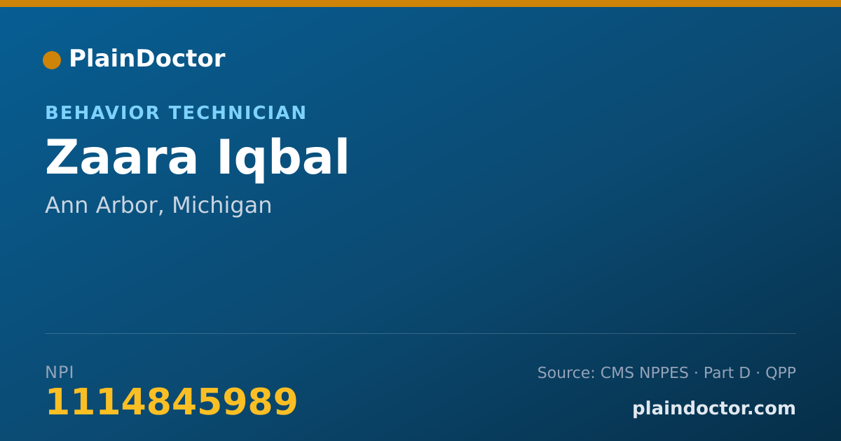 Shareable card for Zaara Iqbal - Behavior Technician, Ann Arbor, MI