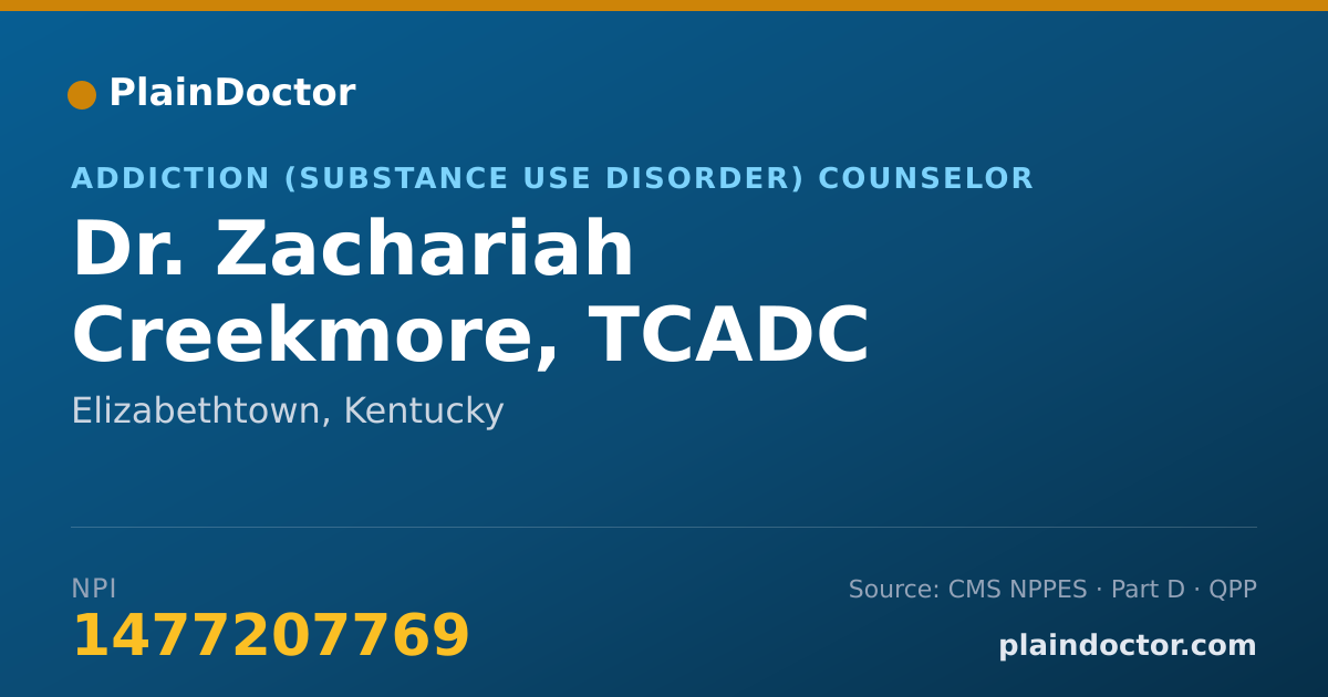 Shareable card for Zachariah Creekmore, TCADC - Addiction (Substance Use Disorder) Counselor, Elizabethtown, KY