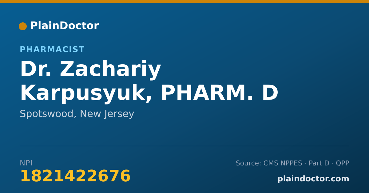 Shareable card for Zachariy Karpusyuk, PHARM. D - Pharmacist, Spotswood, NJ