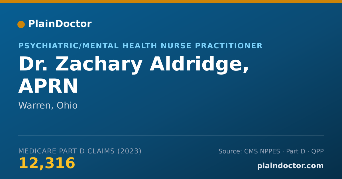 Shareable card for Zachary Aldridge, APRN - Psychiatric/Mental Health Nurse Practitioner, Warren, OH