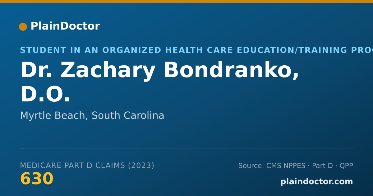 Shareable card for Zachary Bondranko, D.O. - Student in an Organized Health Care Education/Training Program, Myrtle Beach, SC
