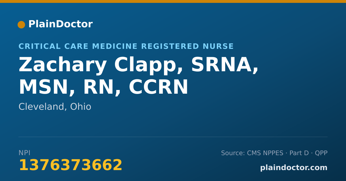 Shareable card for Zachary Clapp, SRNA, MSN, RN, CCRN - Critical Care Medicine Registered Nurse, Cleveland, OH