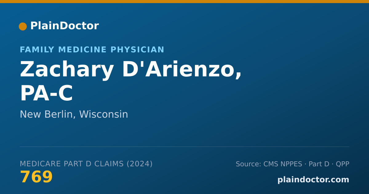Shareable card for Zachary D'Arienzo, PA-C - Family Medicine Physician, New Berlin, WI