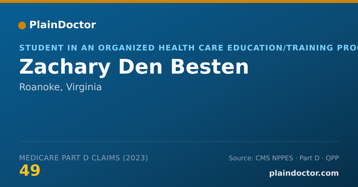 Shareable card for Zachary Den Besten - Student in an Organized Health Care Education/Training Program, Roanoke, VA