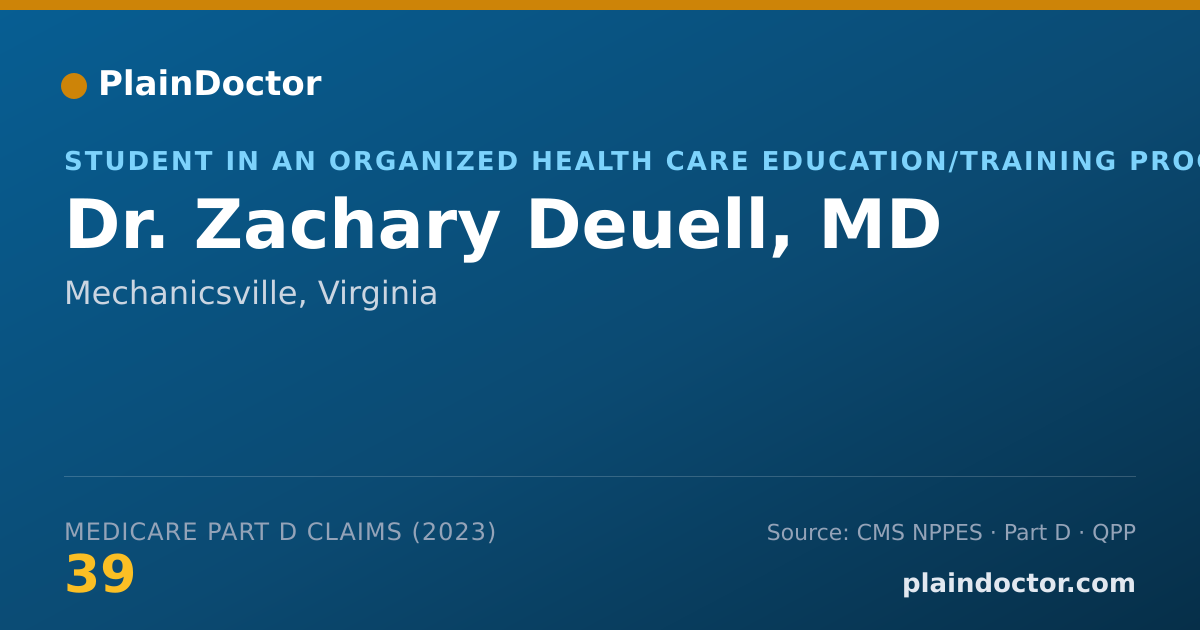 Shareable card for Zachary Deuell, MD - Student in an Organized Health Care Education/Training Program, Mechanicsville, VA