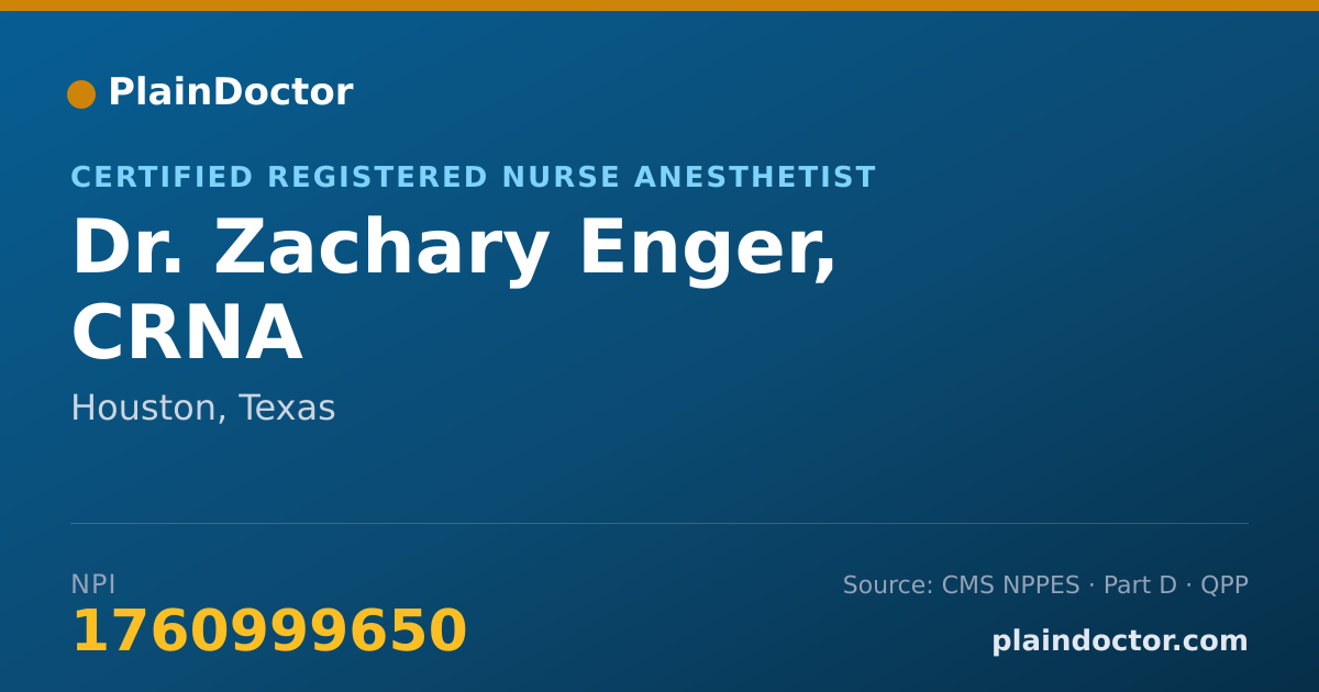 Shareable card for Zachary Enger, CRNA - Certified Registered Nurse Anesthetist, Houston, TX