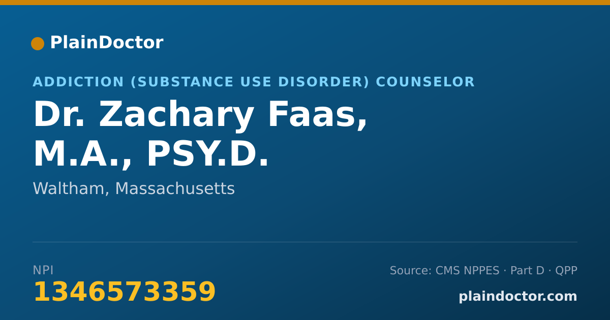 Shareable card for Zachary Faas, M.A., PSY.D. - Addiction (Substance Use Disorder) Counselor, Waltham, MA