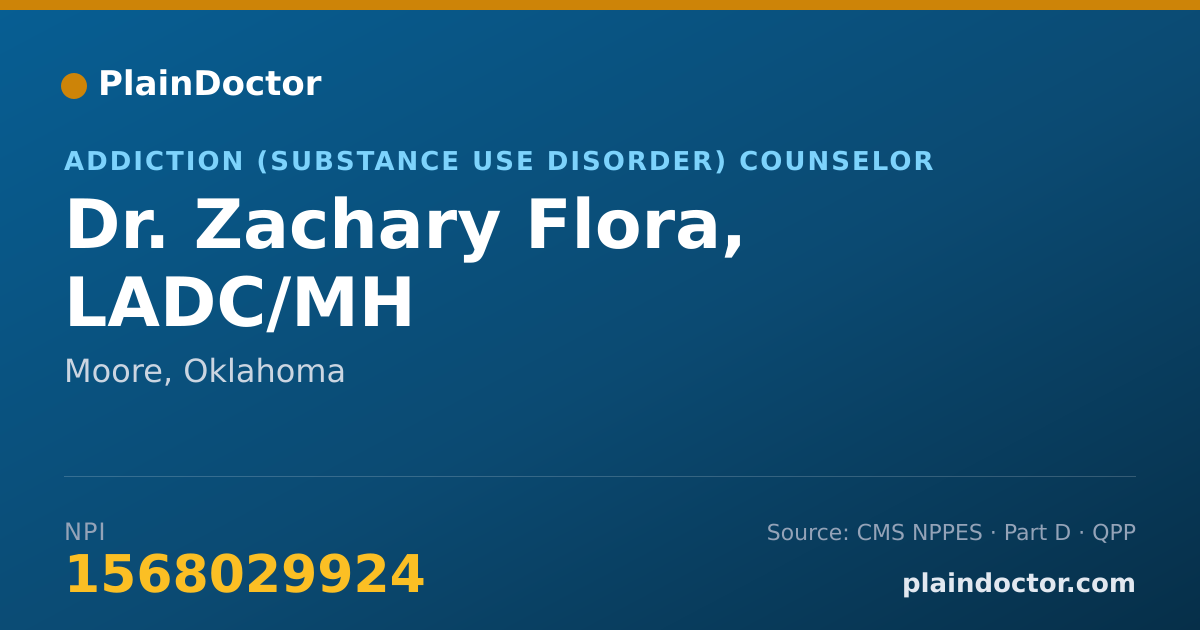 Shareable card for Zachary Flora, LADC/MH - Addiction (Substance Use Disorder) Counselor, Moore, OK