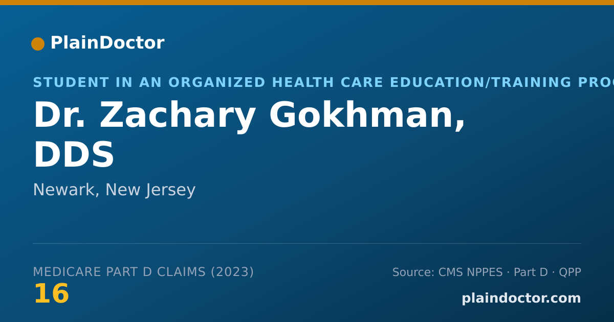 Shareable card for Zachary Gokhman, DDS - Student in an Organized Health Care Education/Training Program, Newark, NJ
