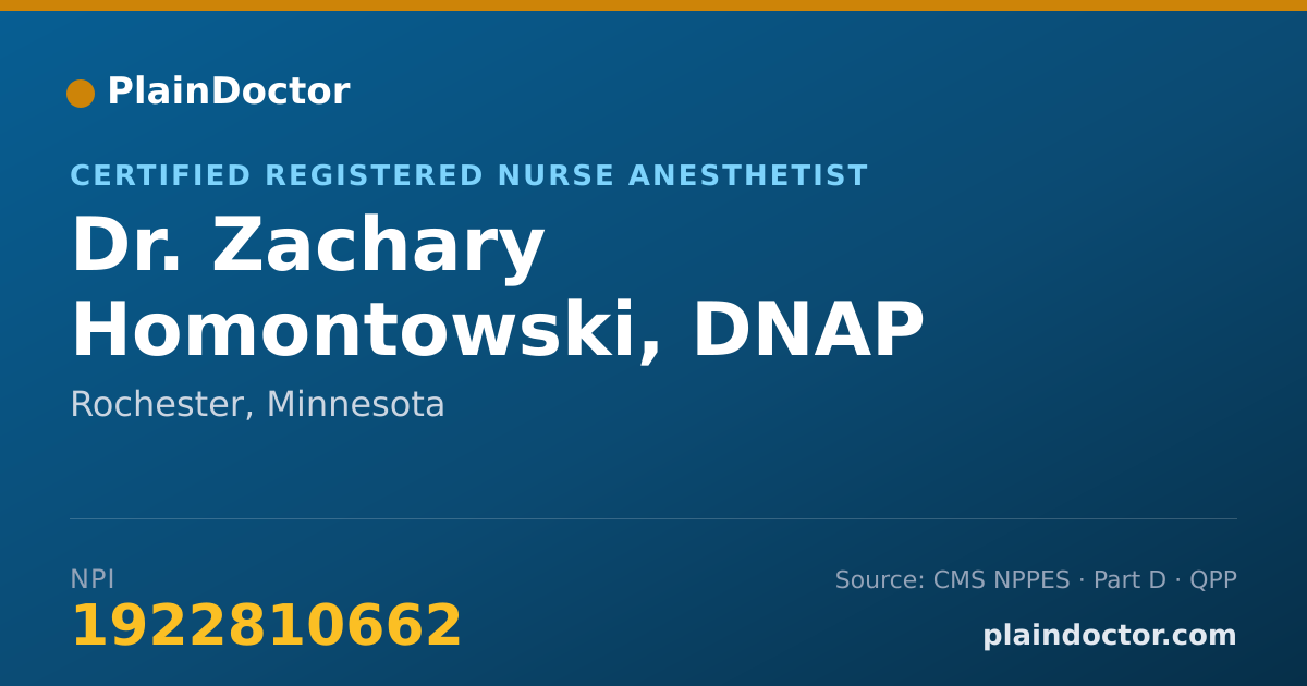 Shareable card for Zachary Homontowski, DNAP - Certified Registered Nurse Anesthetist, Rochester, MN