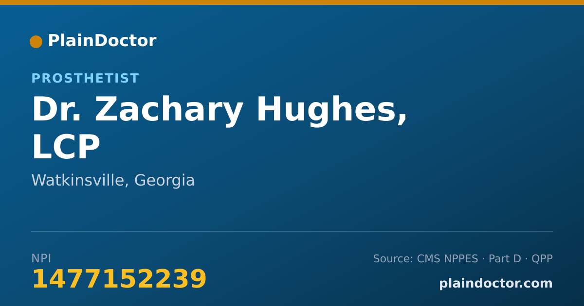 Shareable card for Zachary Hughes, LCP - Prosthetist, Watkinsville, GA