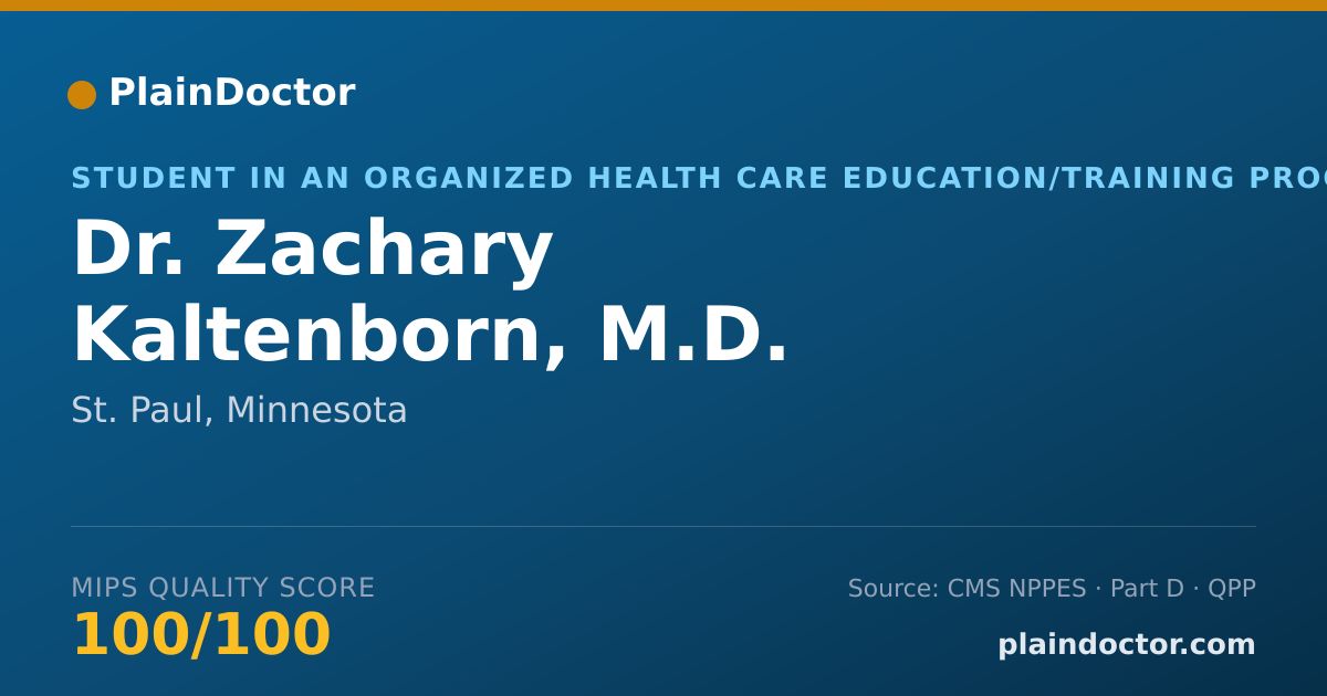 Shareable card for Zachary Kaltenborn, M.D. - Student in an Organized Health Care Education/Training Program, St. Paul, MN