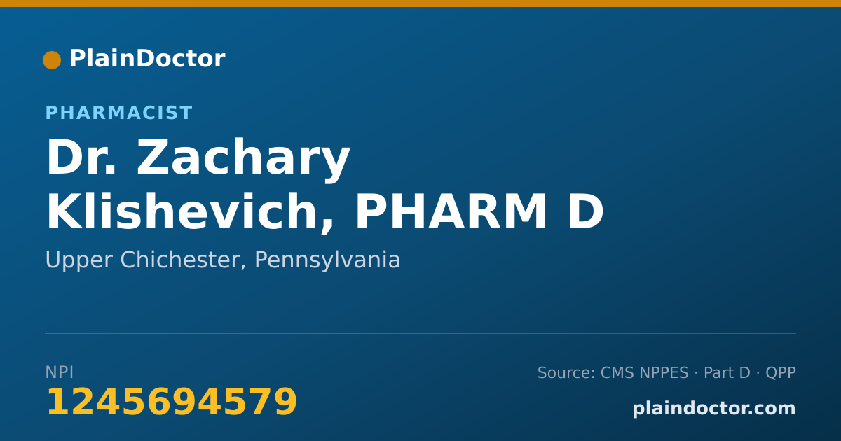 Shareable card for Zachary Klishevich, PHARM D - Pharmacist, Upper Chichester, PA