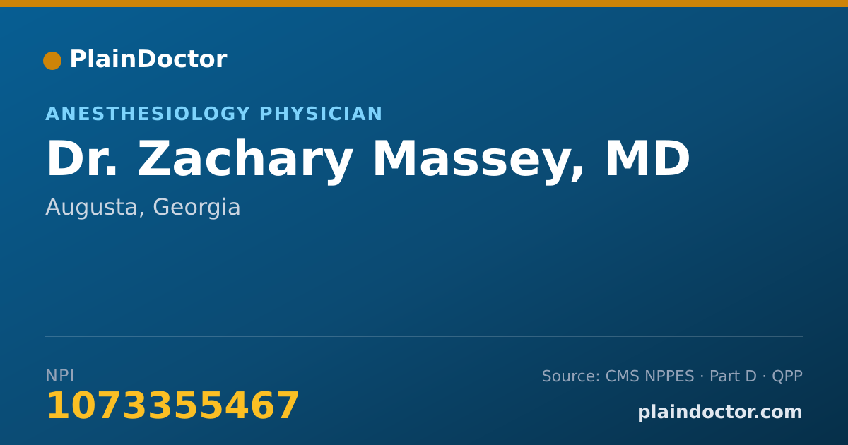 Shareable card for Zachary Massey, MD - Anesthesiology Physician, Augusta, GA