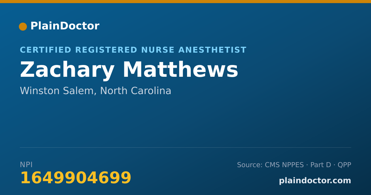 Shareable card for Zachary Matthews - Certified Registered Nurse Anesthetist, Winston Salem, NC