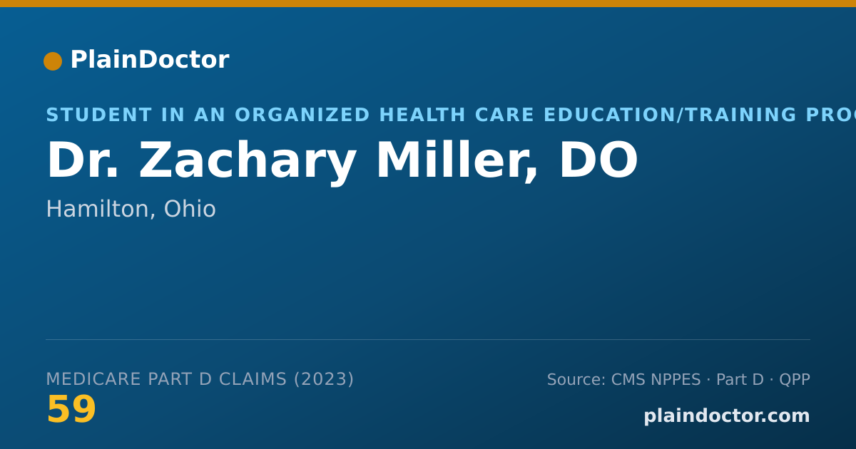 Shareable card for Zachary Miller, DO - Student in an Organized Health Care Education/Training Program, Hamilton, OH