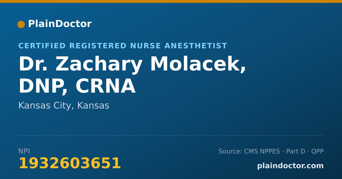 Shareable card for Zachary Molacek, DNP, CRNA - Certified Registered Nurse Anesthetist, Kansas City, KS