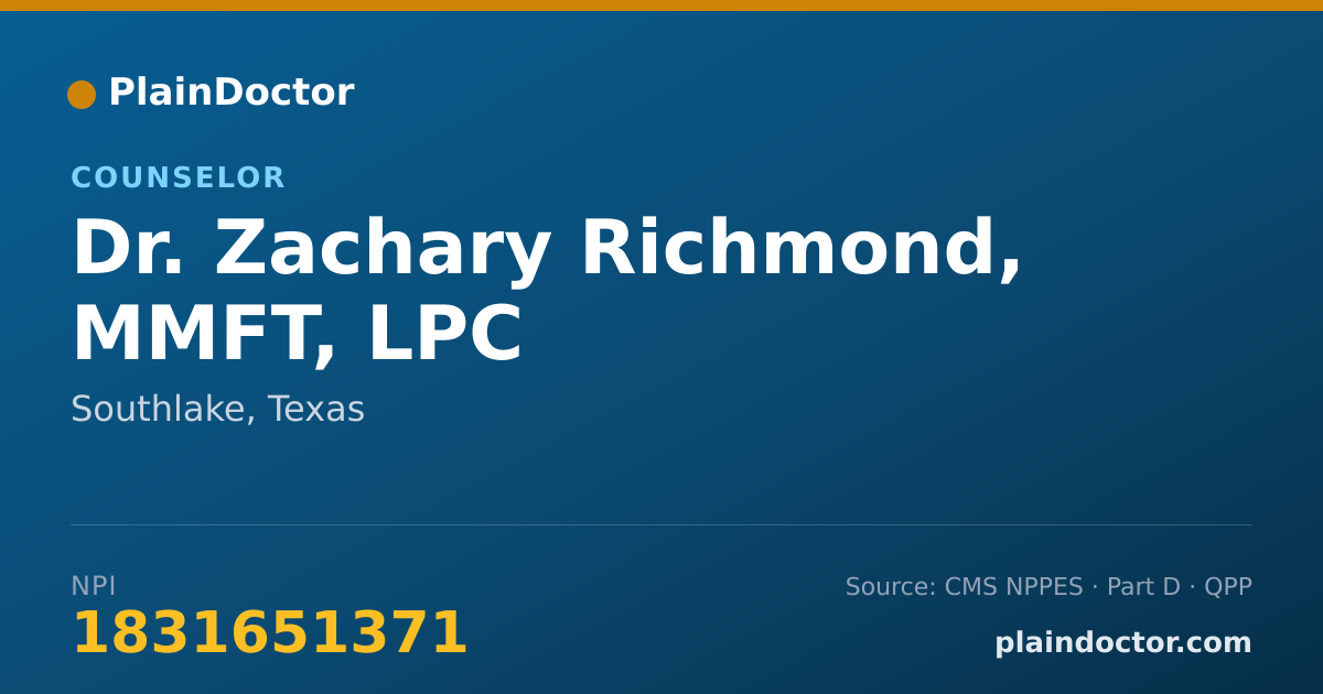 Shareable card for Zachary Richmond, MMFT,  LPC - Counselor, Southlake, TX