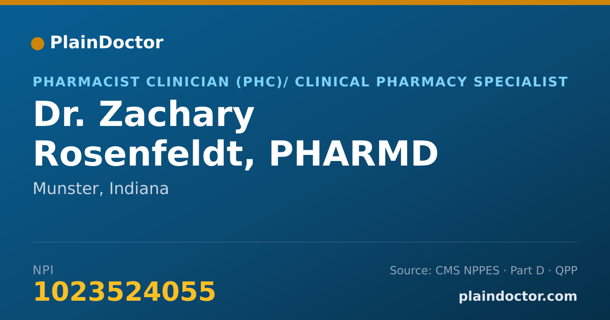 Shareable card for Zachary Rosenfeldt, PHARMD - Pharmacist Clinician (PhC)/ Clinical Pharmacy Specialist, Munster, IN