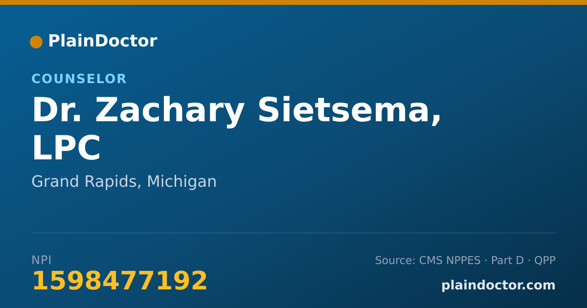 Shareable card for Zachary Sietsema, LPC - Counselor, Grand Rapids, MI