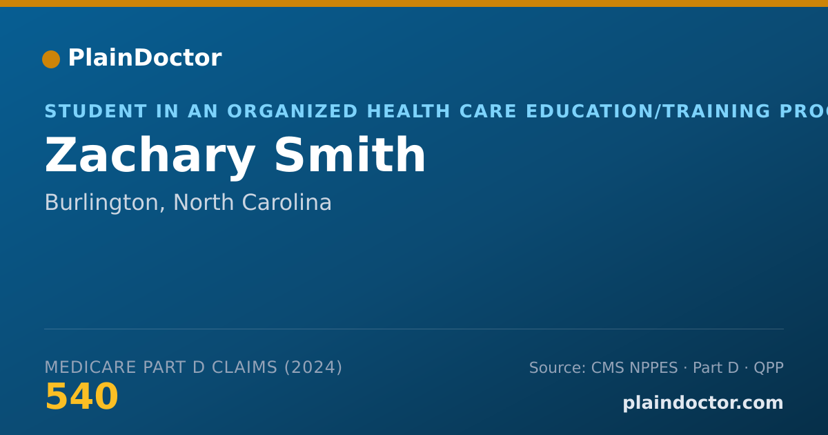Shareable card for Zachary Smith - Student in an Organized Health Care Education/Training Program, Burlington, NC