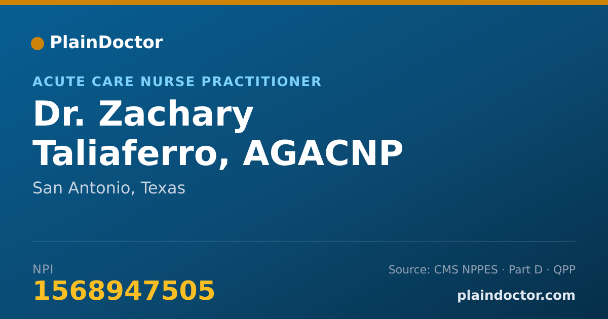 Shareable card for Zachary Taliaferro, AGACNP - Acute Care Nurse Practitioner, San Antonio, TX