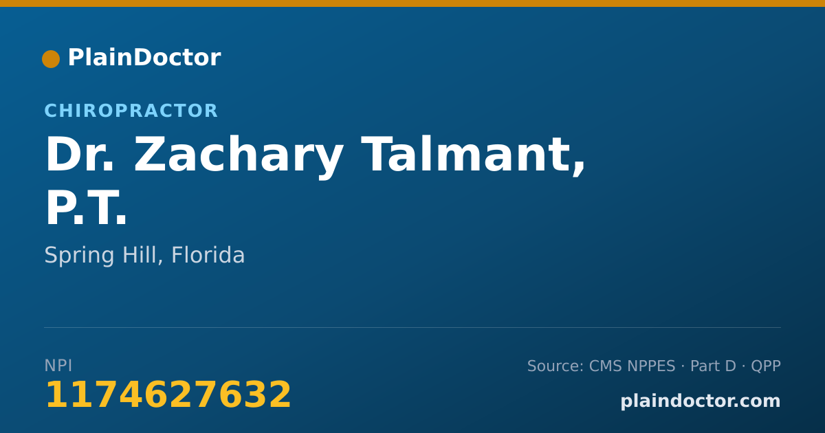 Shareable card for Zachary Talmant, P.T. - Chiropractor, Spring Hill, FL