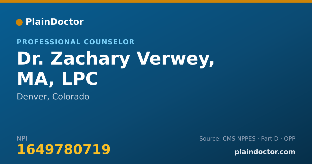 Shareable card for Zachary Verwey, MA, LPC - Professional Counselor, Denver, CO