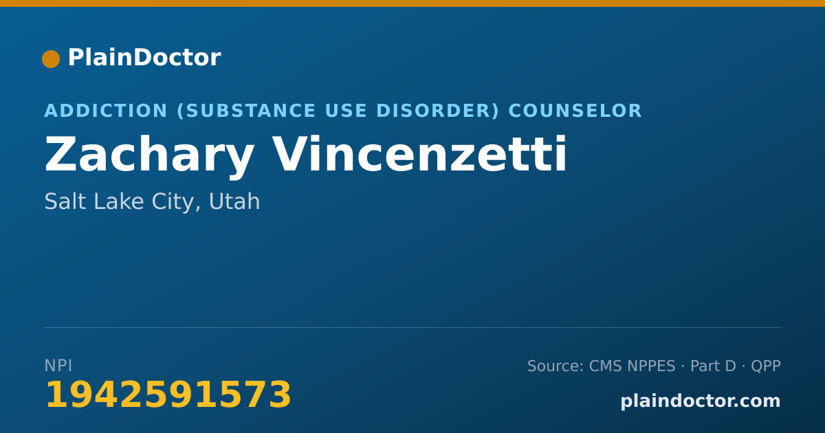 Shareable card for Zachary Vincenzetti - Addiction (Substance Use Disorder) Counselor, Salt Lake City, UT