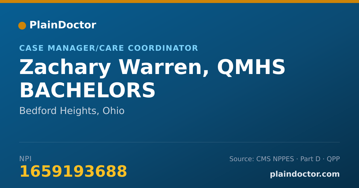 Shareable card for Zachary Warren, QMHS BACHELORS - Case Manager/Care Coordinator, Bedford Heights, OH