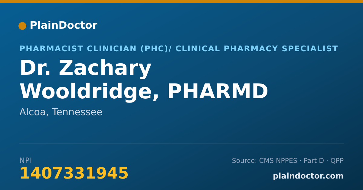 Shareable card for Zachary Wooldridge, PHARMD - Pharmacist Clinician (PhC)/ Clinical Pharmacy Specialist, Alcoa, TN