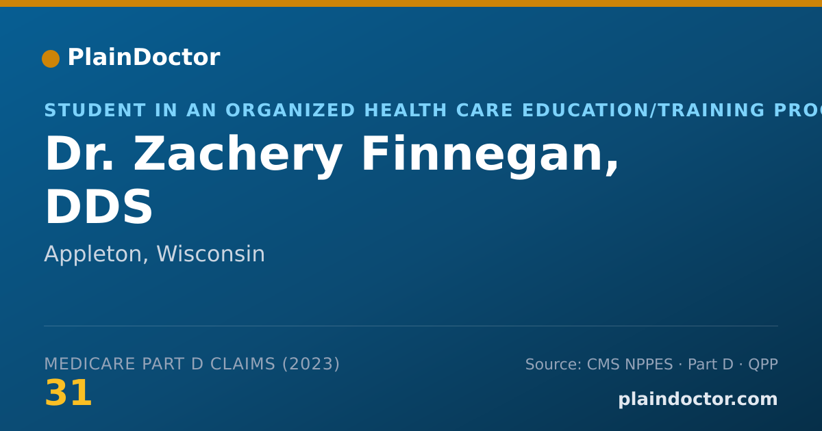 Shareable card for Zachery Finnegan, DDS - Student in an Organized Health Care Education/Training Program, Appleton, WI