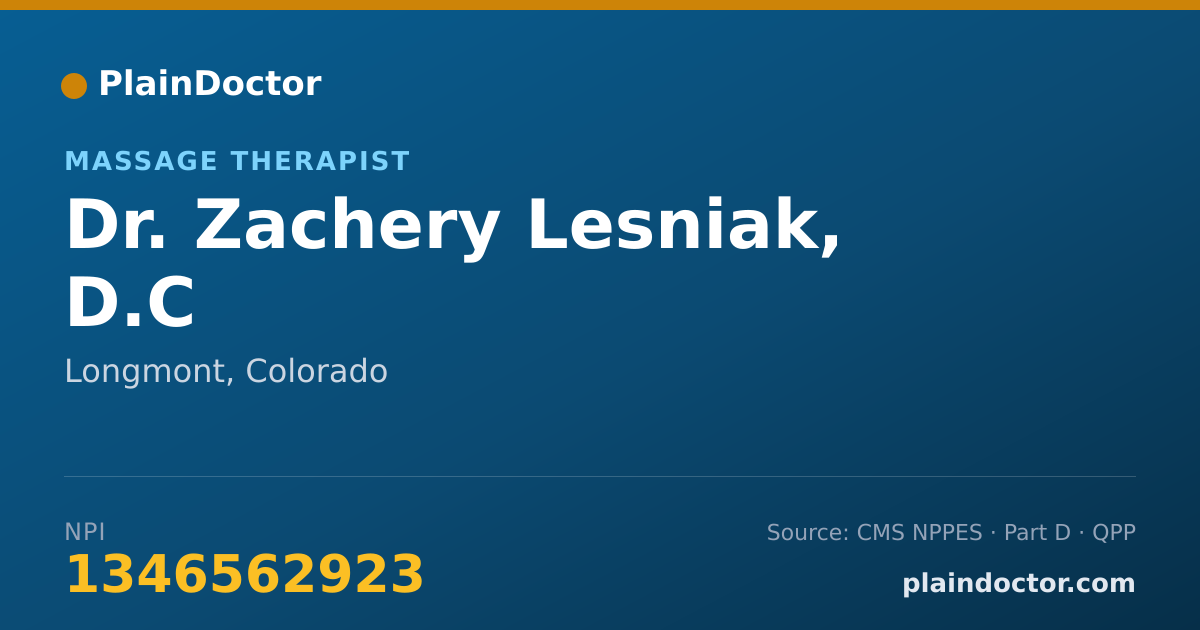 Shareable card for Zachery Lesniak, D.C - Massage Therapist, Longmont, CO