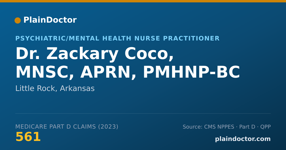 Shareable card for Zackary Coco, MNSC, APRN, PMHNP-BC - Psychiatric/Mental Health Nurse Practitioner, Little Rock, AR