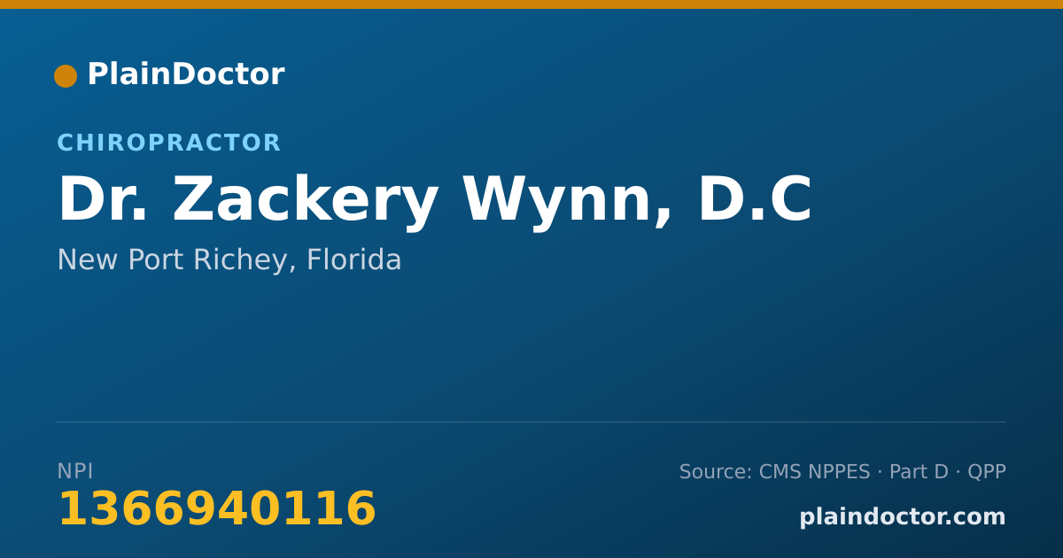 Shareable card for Zackery Wynn, D.C - Chiropractor, New Port Richey, FL