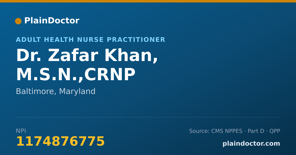 Shareable card for Zafar Khan, M.S.N.,CRNP - Adult Health Nurse Practitioner, Baltimore, MD
