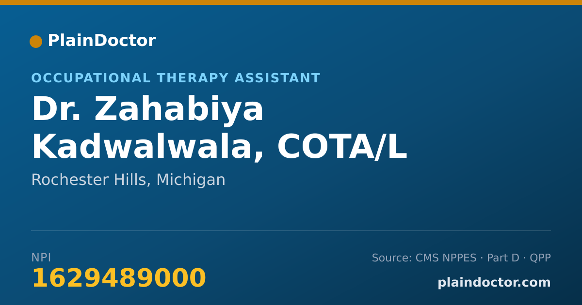 Shareable card for Zahabiya Kadwalwala, COTA/L - Occupational Therapy Assistant, Rochester Hills, MI