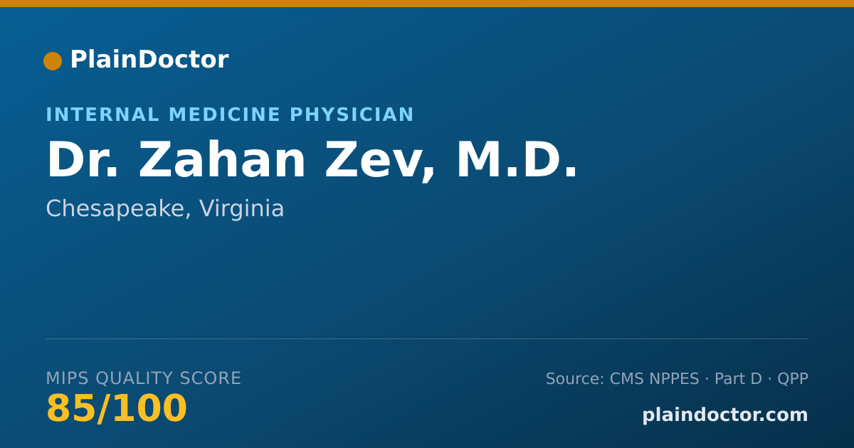 Shareable card for Zahan Zev, M.D. - Internal Medicine Physician, Chesapeake, VA